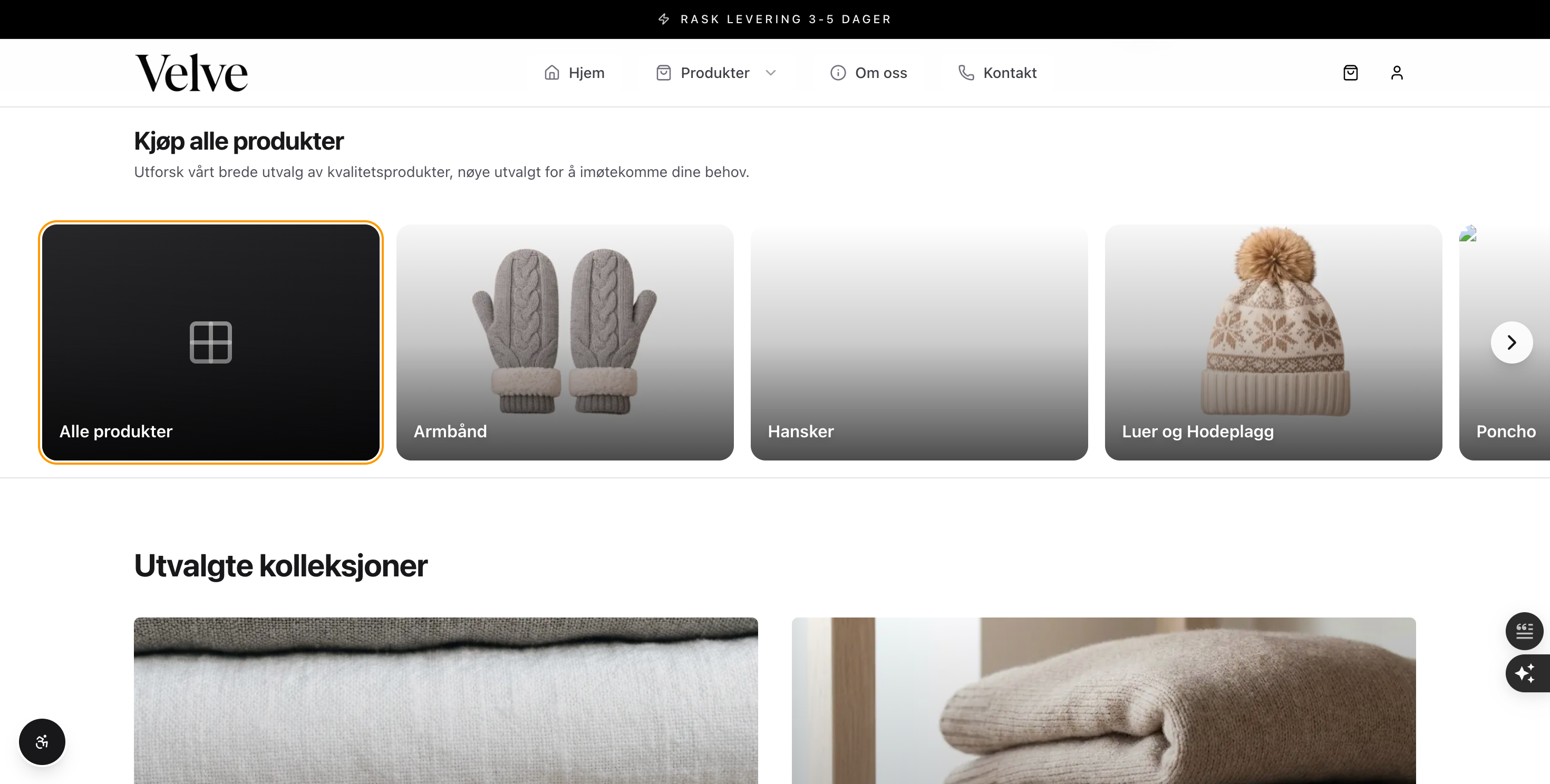 Velve website homepage